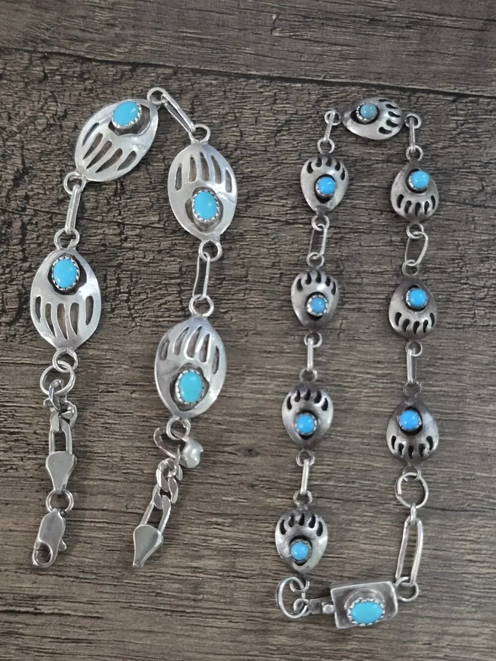 2x Navajo DY Sterling Bear paw Turquoise Repurposed Bracelet links 8